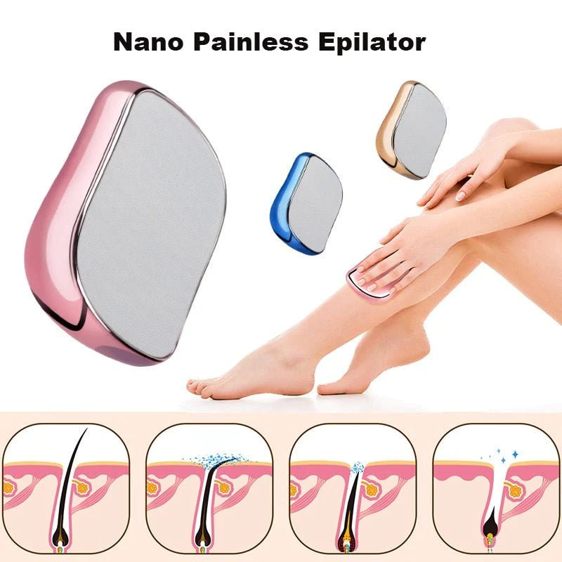 The hair remover eraser works by utilizing its nano glass technology to gently exfoliate the skin, removing dead skin cells and hair from the surface, leaving your skin smooth and hair-free.